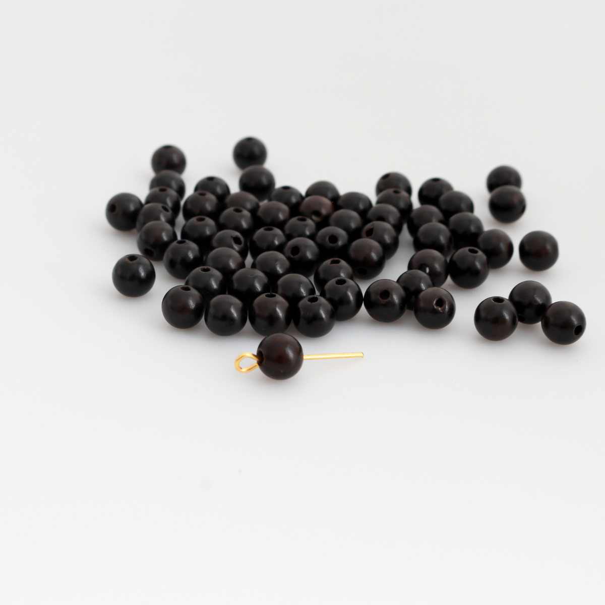 Natural Ebony Wood Beads 6mm Round, Waxed 60pcs - Main Image