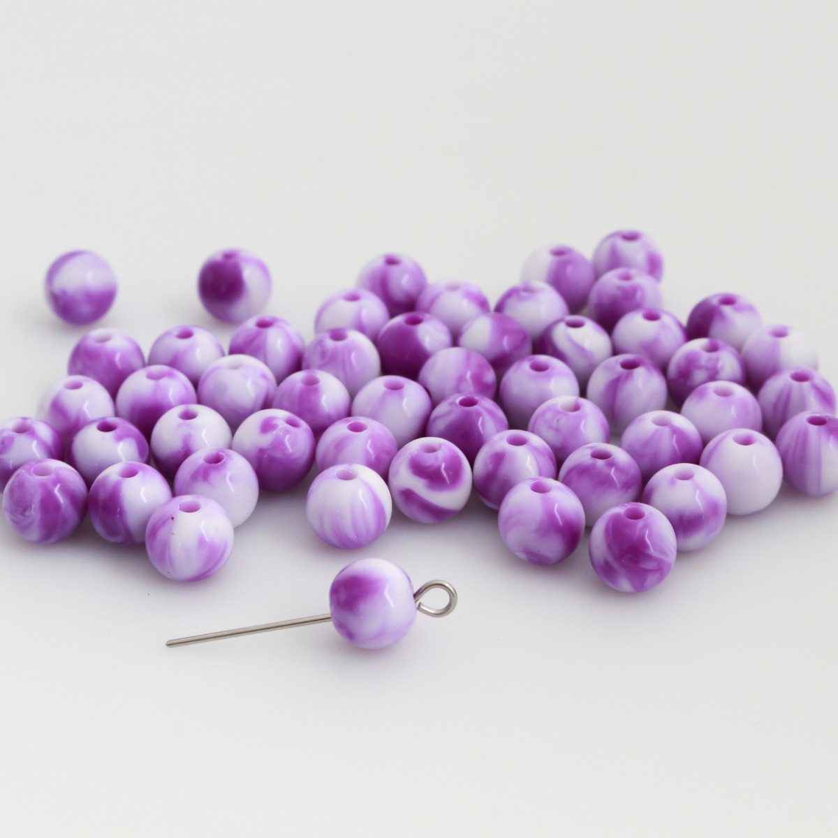 8mm Purple and White Marbled Beads - Round Opaque Acrylic 60pcs