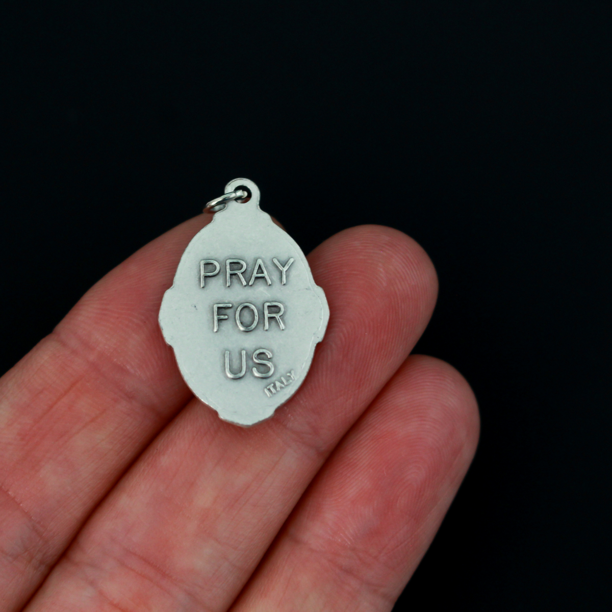 Saint Francis of Assisi medal with deluxe ornate border that depicts the saint on the front and "Pray For Us" on the back