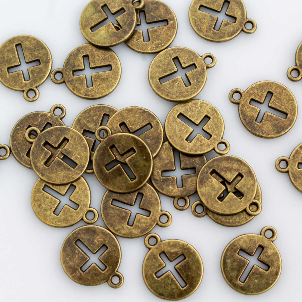 Round Cross Charms with Cutout Cross Design - Bronze 10pcs