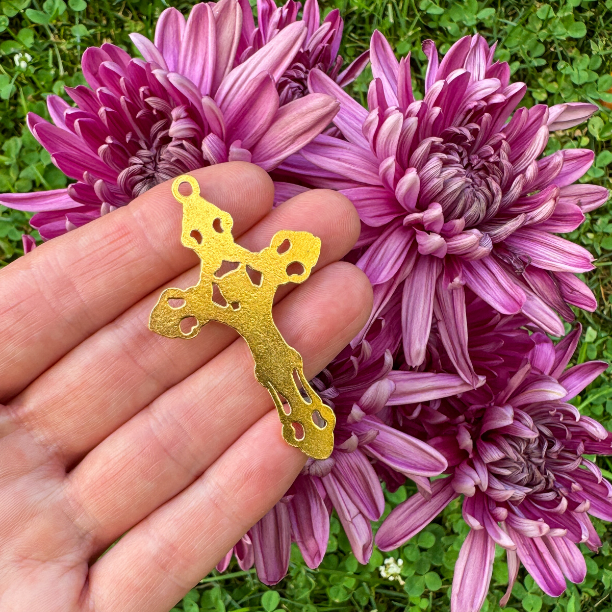 Fleur de Lis Antique Gold Crucifix Pendant 2-1/8" Long, 3pcs