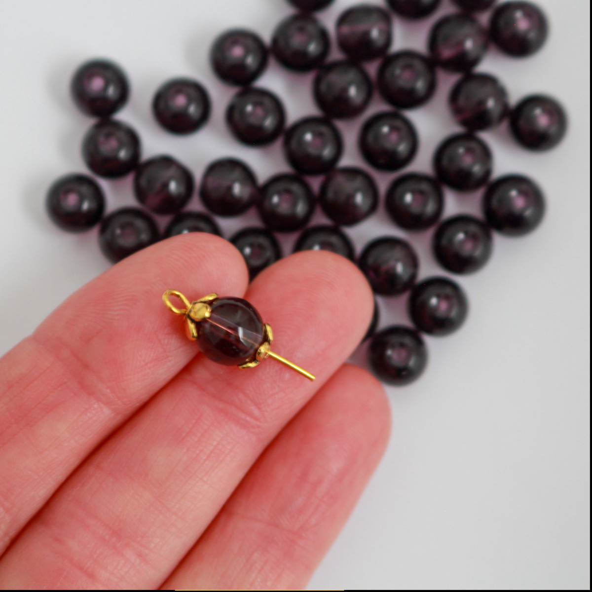 8mm Purple Glass Beads - Round Transparent Loose Beads, pkg of 60