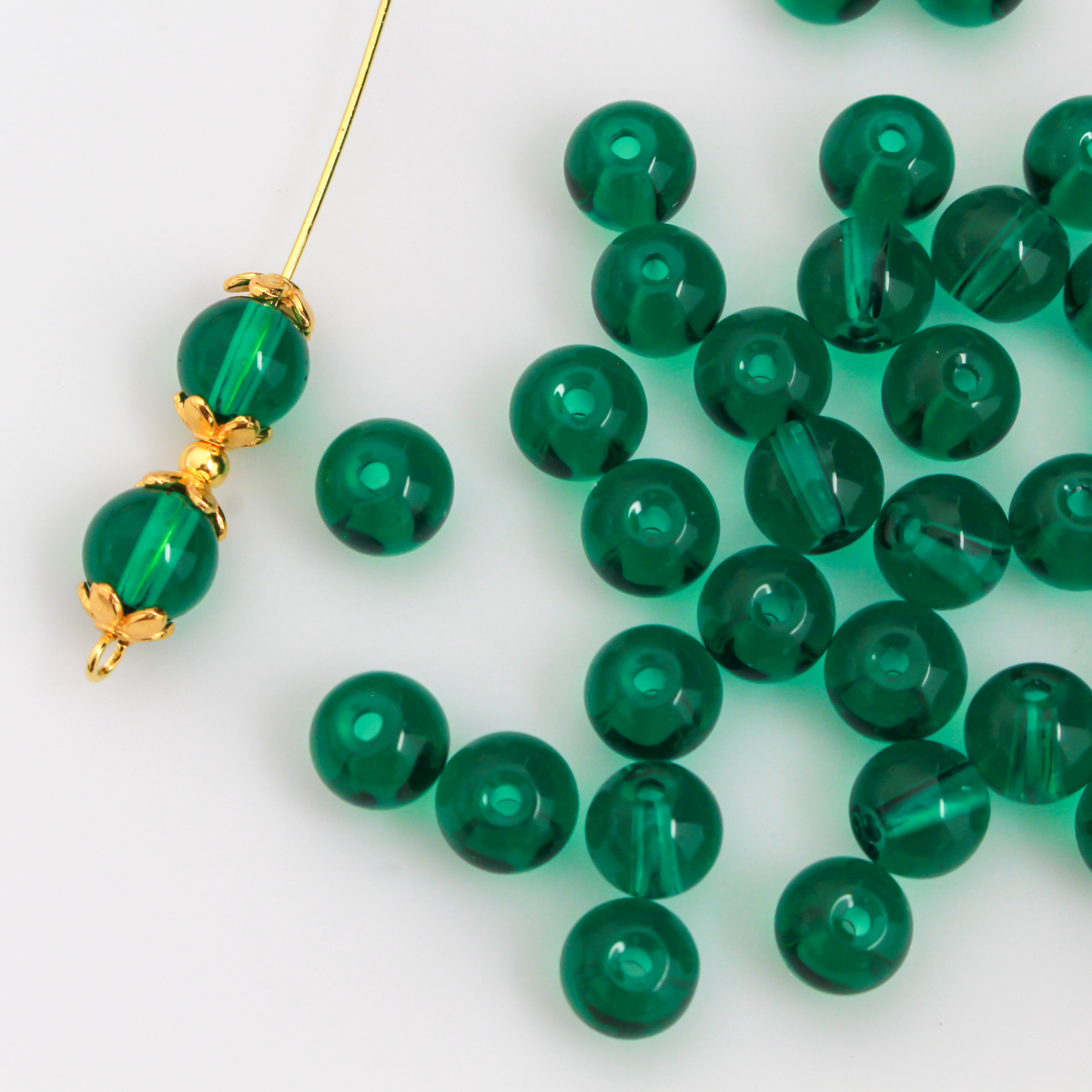 Sea Green Glass Beads 8mm Round Transparent Prayer Beads, 60pcs