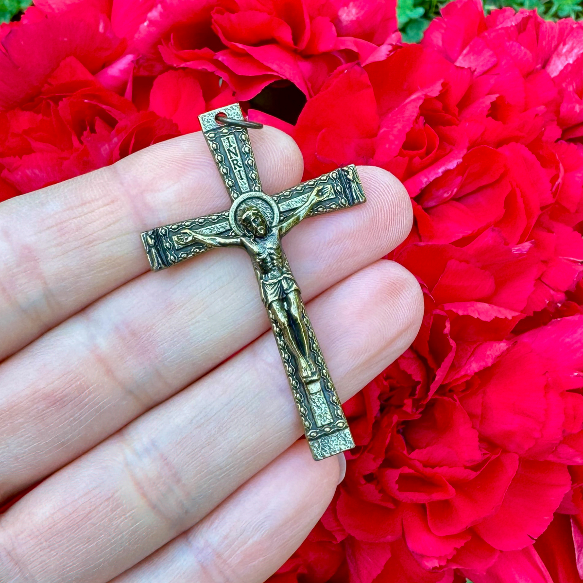 Bronze Textured Crucifix Cross with Angels on Each End 2" Long