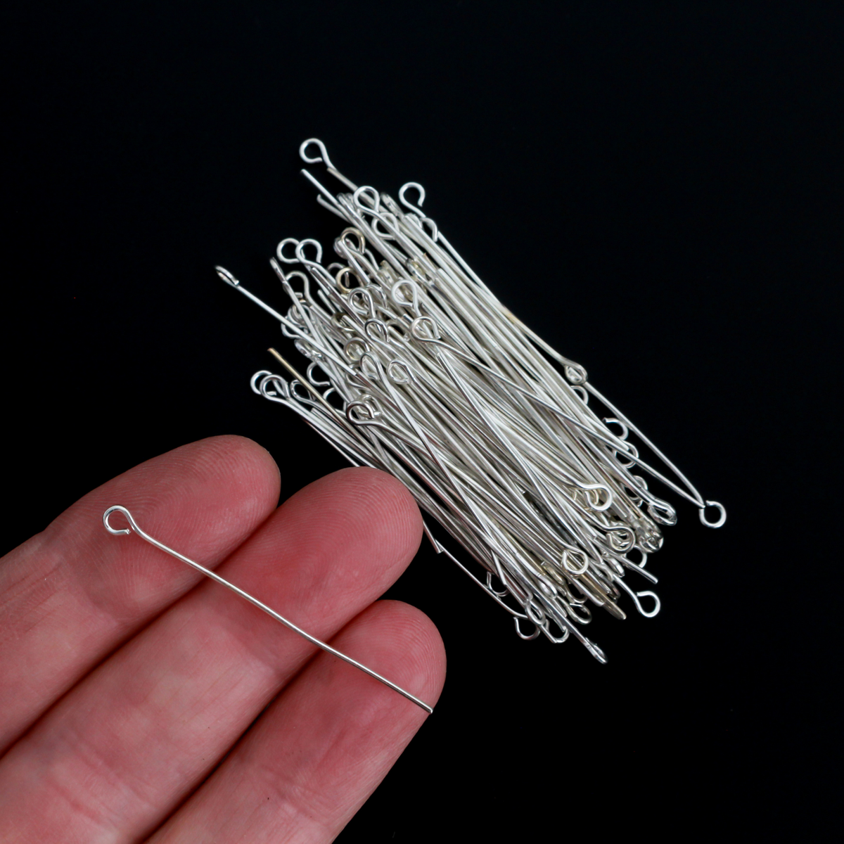Silver Tone Eye Pins 40mm long x 0.7mm (21 Gauge) Iron Base Alloy, 100pcs