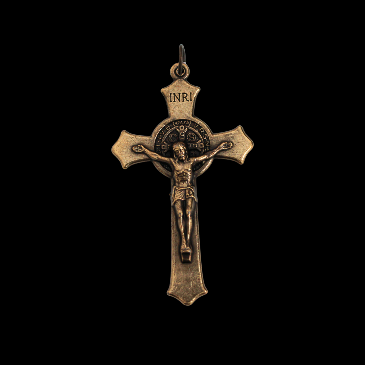 Bronze St. Benedict Rosary Crucifix Cross with Flared Edges 2-1/8" Long