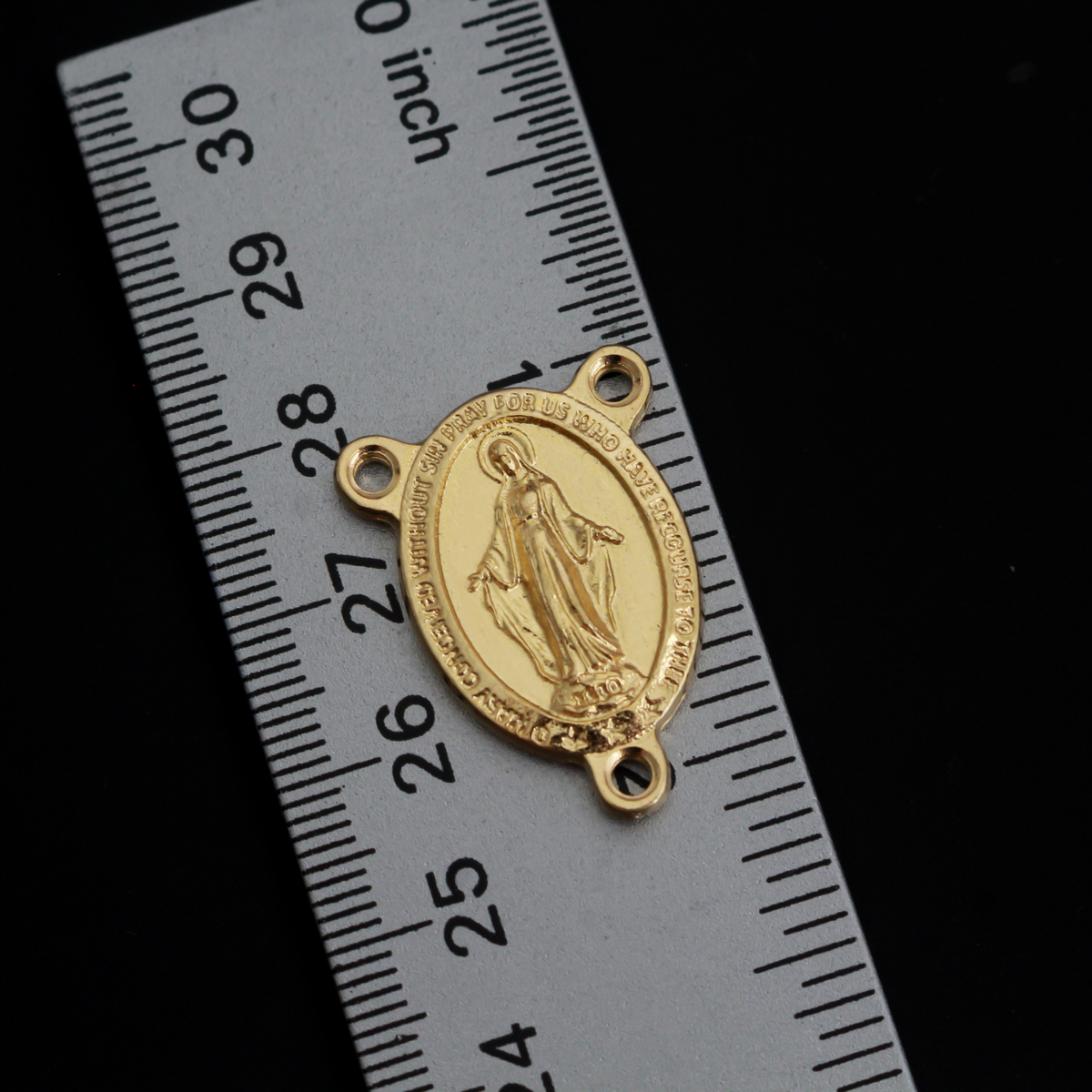 Gold Miraculous Medal Rosary Centerpiece - Handcrafted in Italy with English Inscription