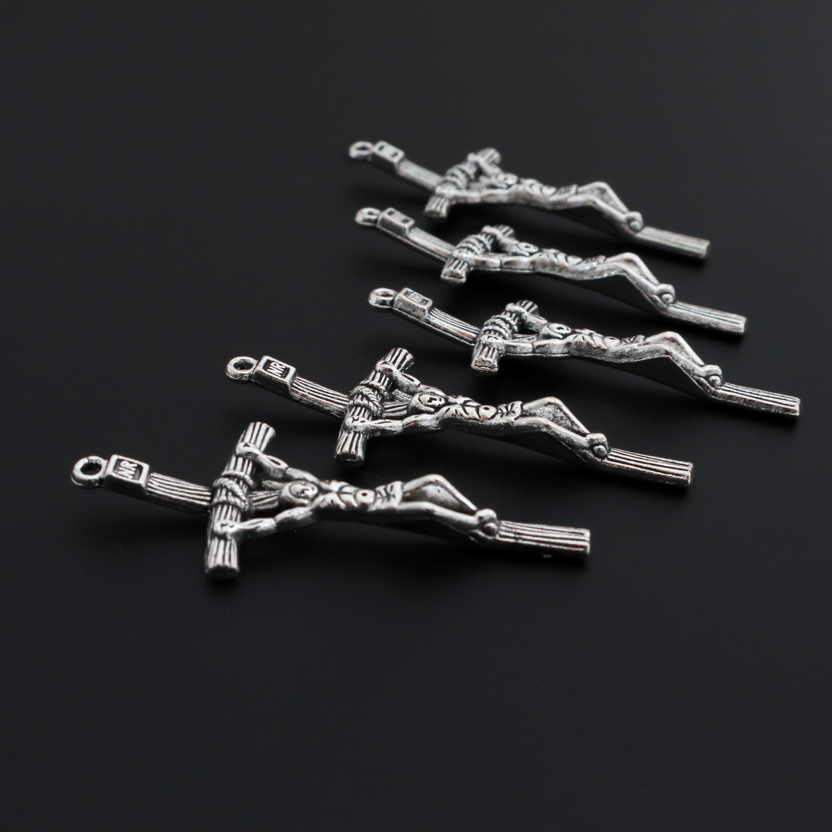 Pope John Paul II Pastoral Style Crucifix Cross in Antique Silver Tone Color, 49mm long, 5pcs