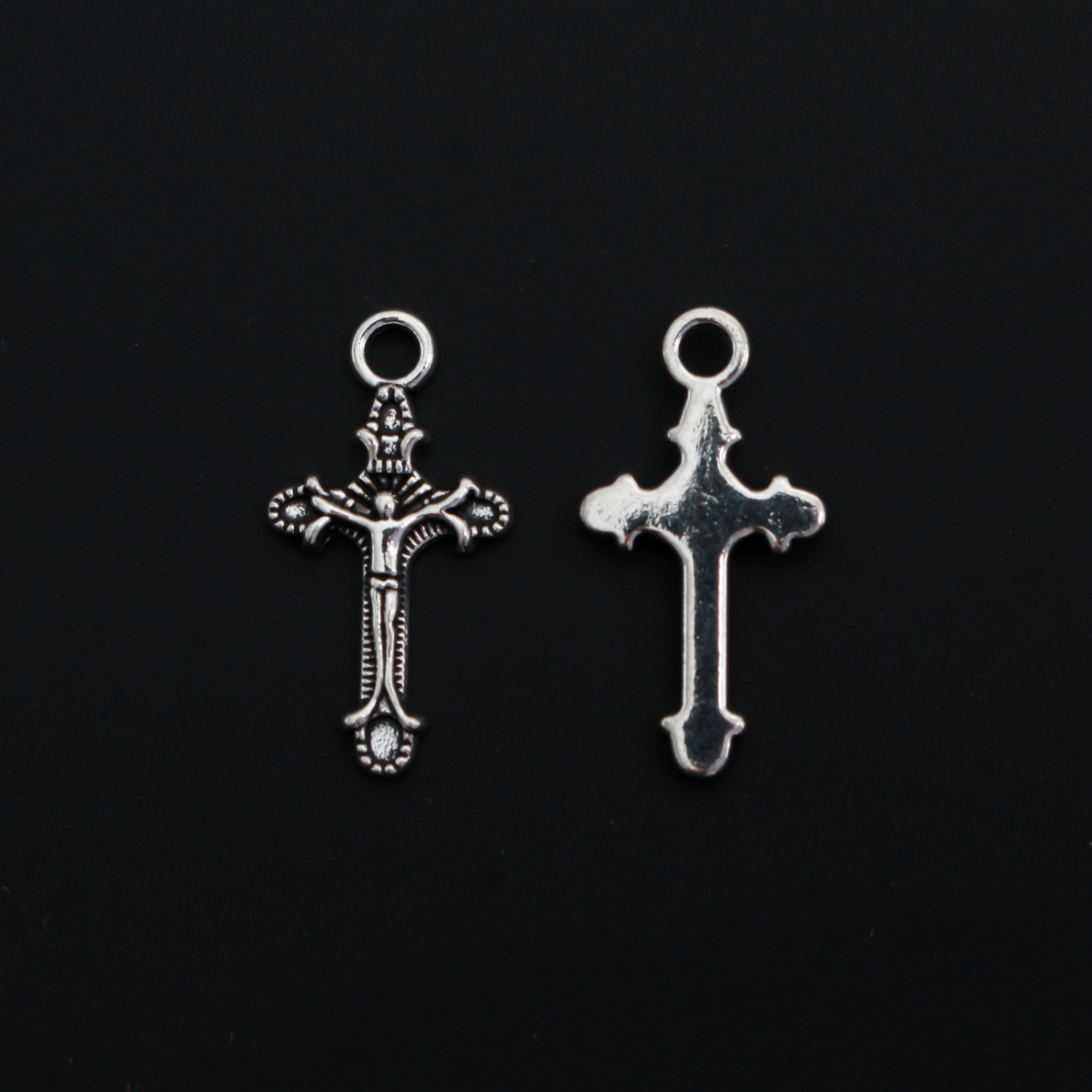 Small Crucifix Cross Charms - Antiqued Silver Tone, 22mm long, 25 pieces