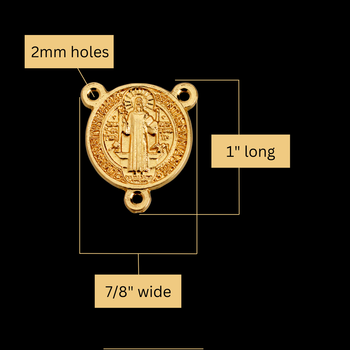 Gold Saint Benedict Rosary Centerpiece 1" long - Made in Italy