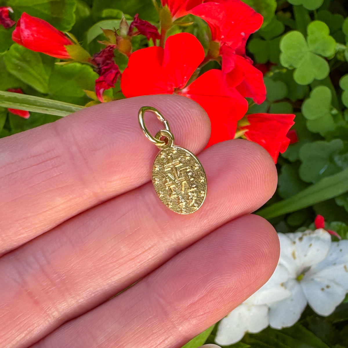 Tiny Gold Miraculous Mary Medal of the Immaculate Conception in English