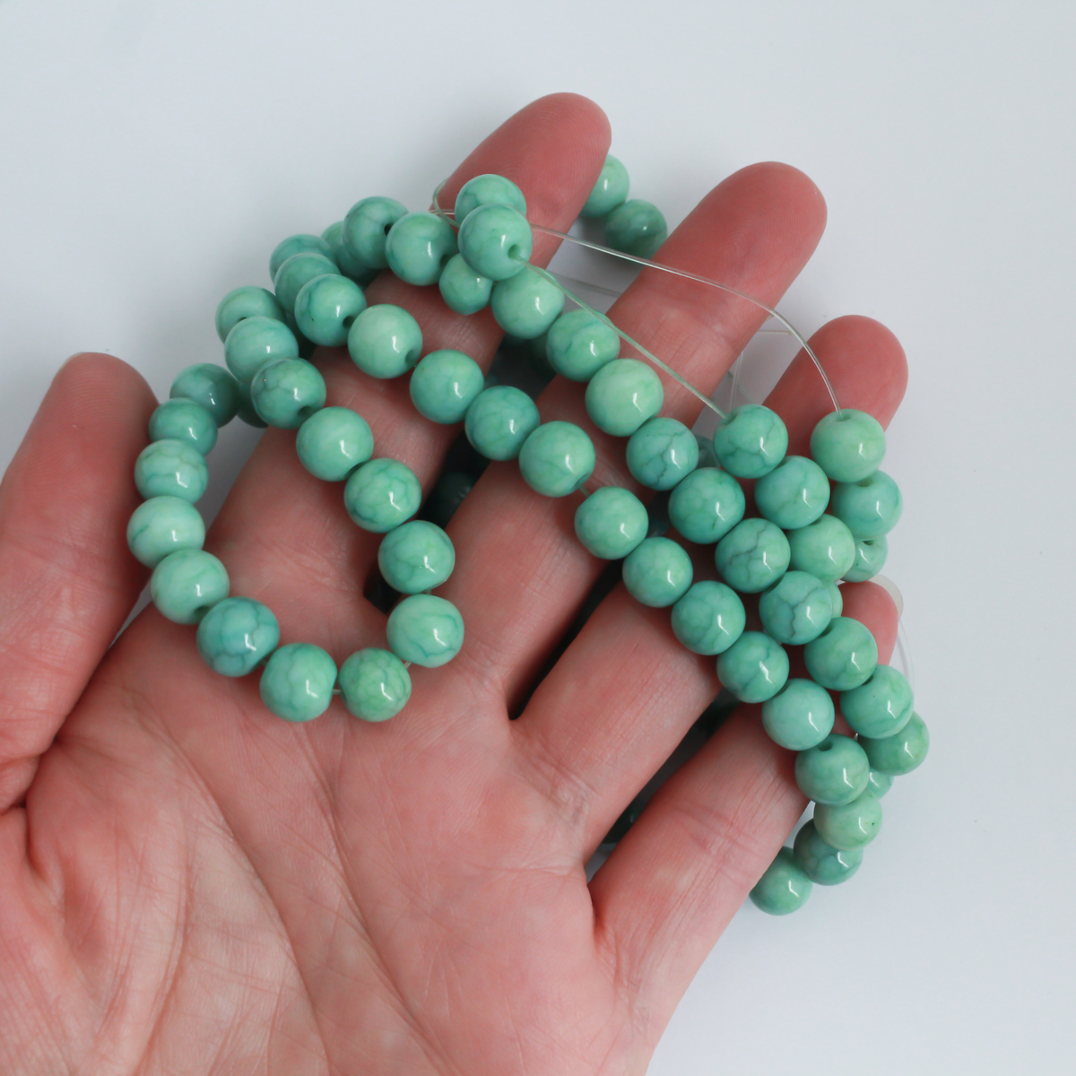 Opaque Green Marbled Crackle Glass Beads 8mm Round - One Strand, about 104pcs/strand