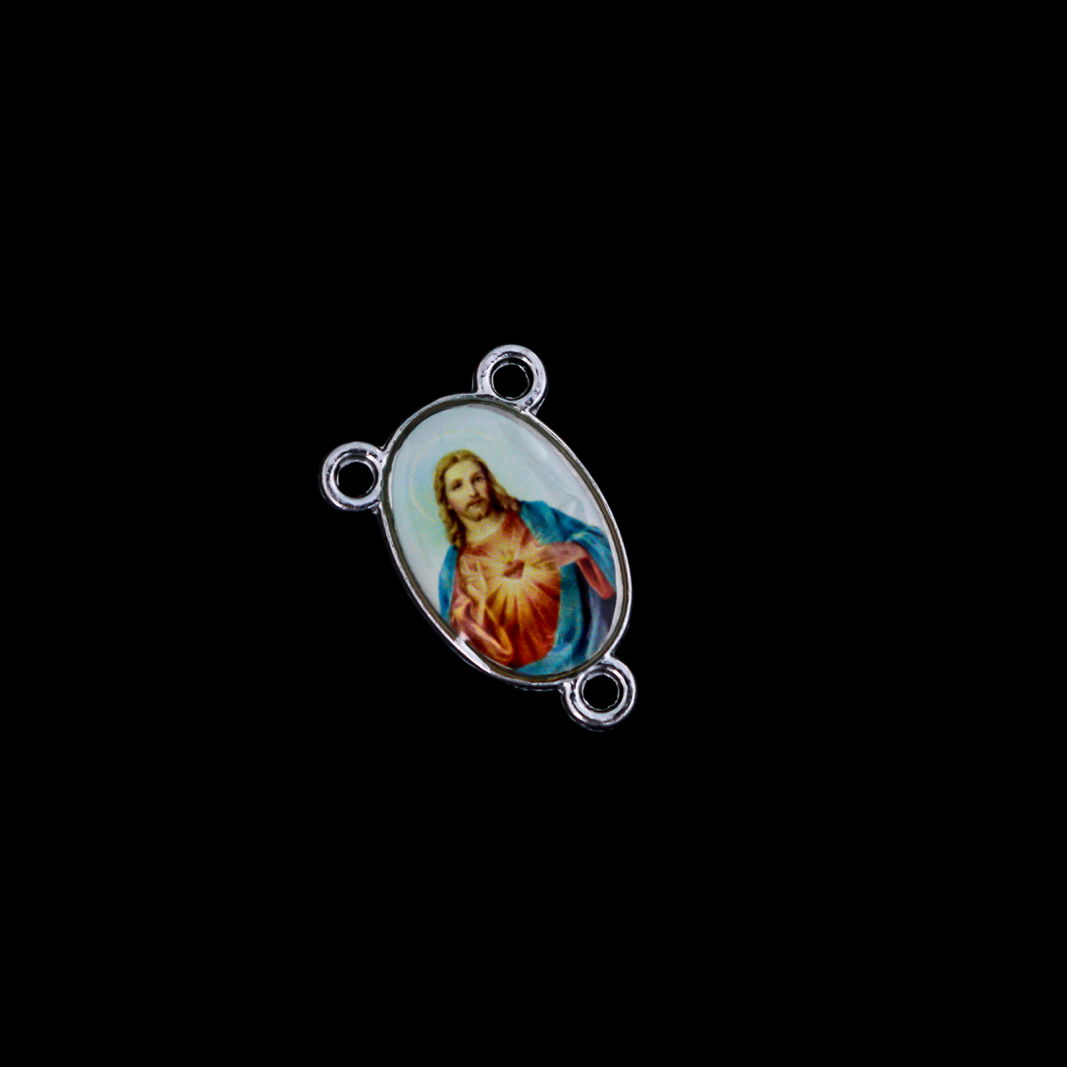 Sacred Heart of Jesus Rosary Centerpiece with a Color Image on Both Sides - 7/8" Long