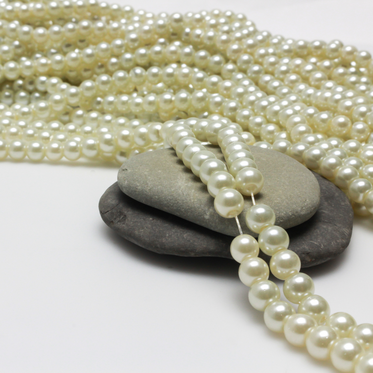 Glass Pearl Bead Strand, 6mm Round Creamy White Beads, about 140pcs/strand