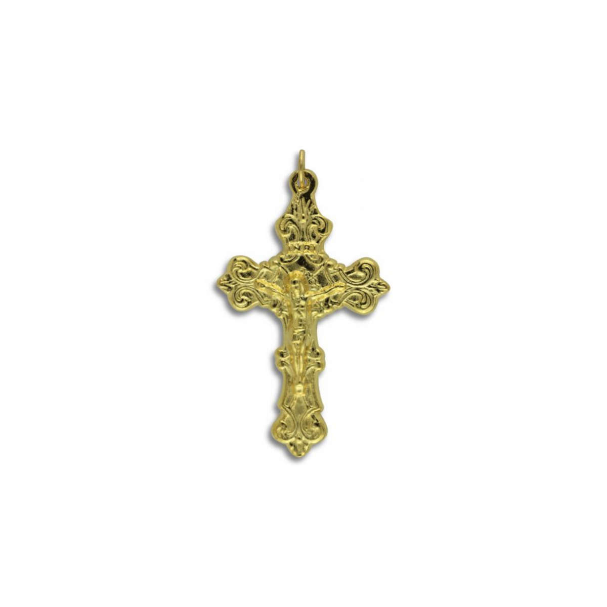 Gold Ornate Fleur-de-Lis Crucifix Cross, 2" Long - Rosary Making Supplies