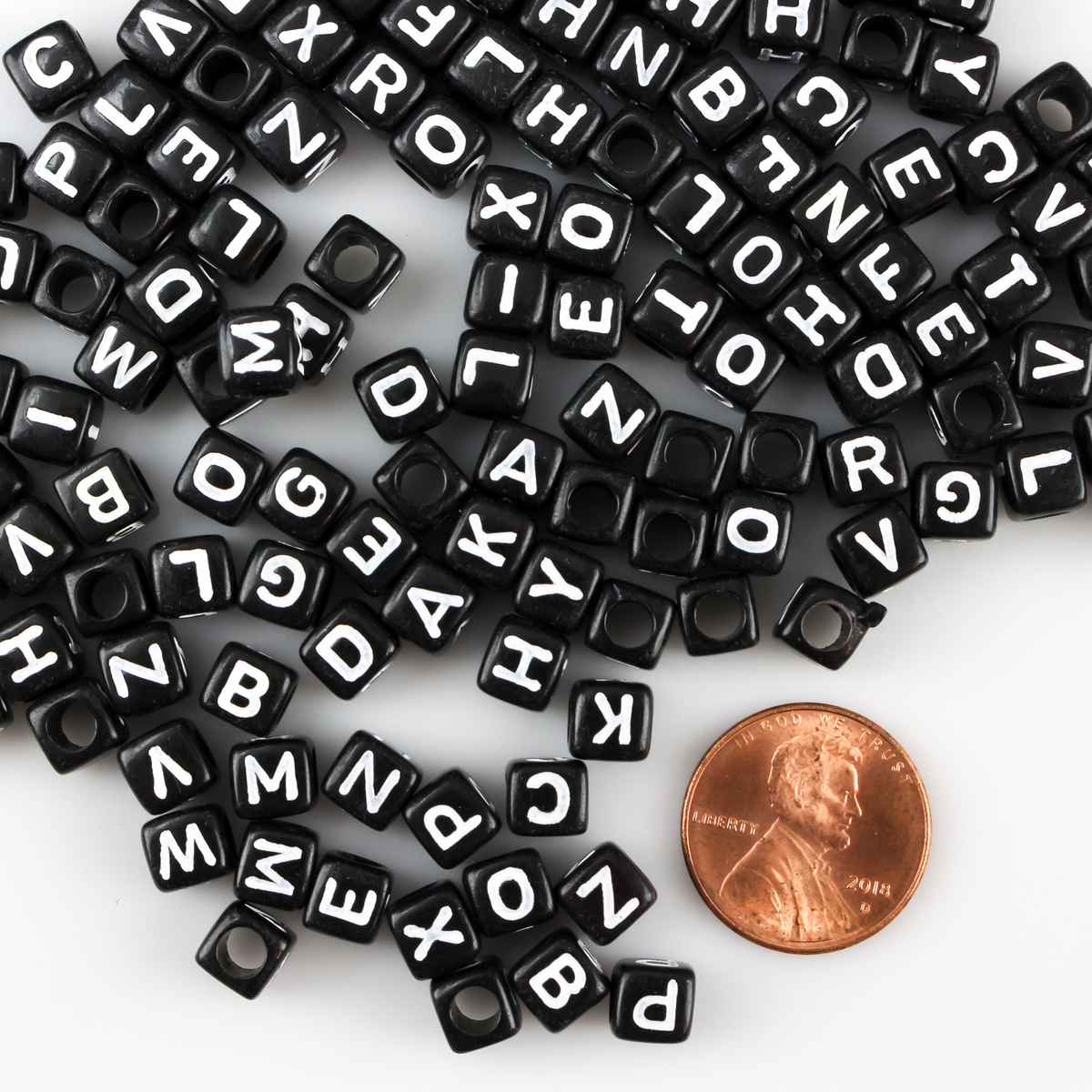 6mm Alphabet Cube Beads - Black Acrylic Square Opaque - Random Mix of 125 Beads