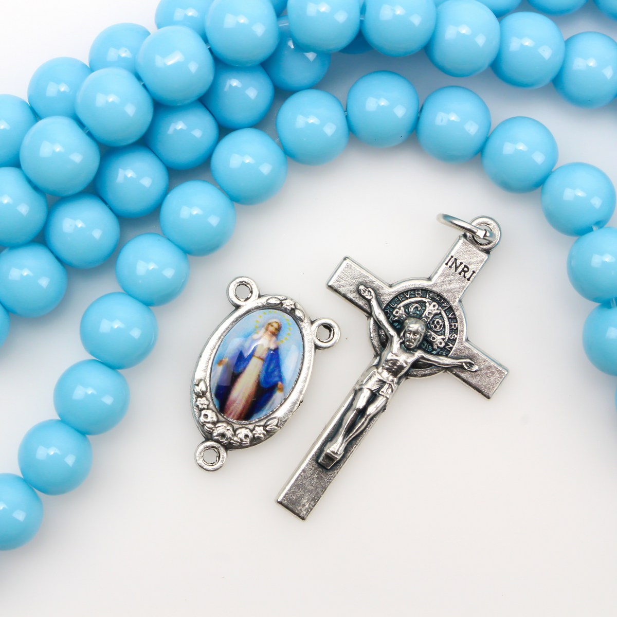 Baby Blue Glass Beads - Opaque Smooth Round Prayer Beads for Rosaries - 60pcs