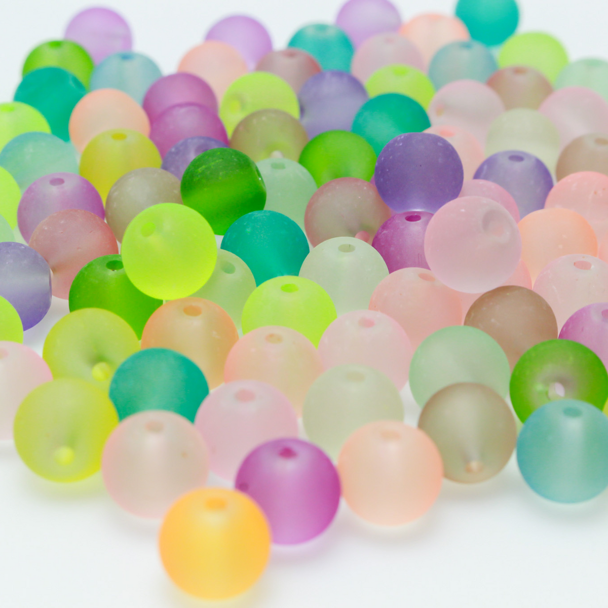 Transparent frosted glass beads in a random mix of colors, 8mm x 7mm