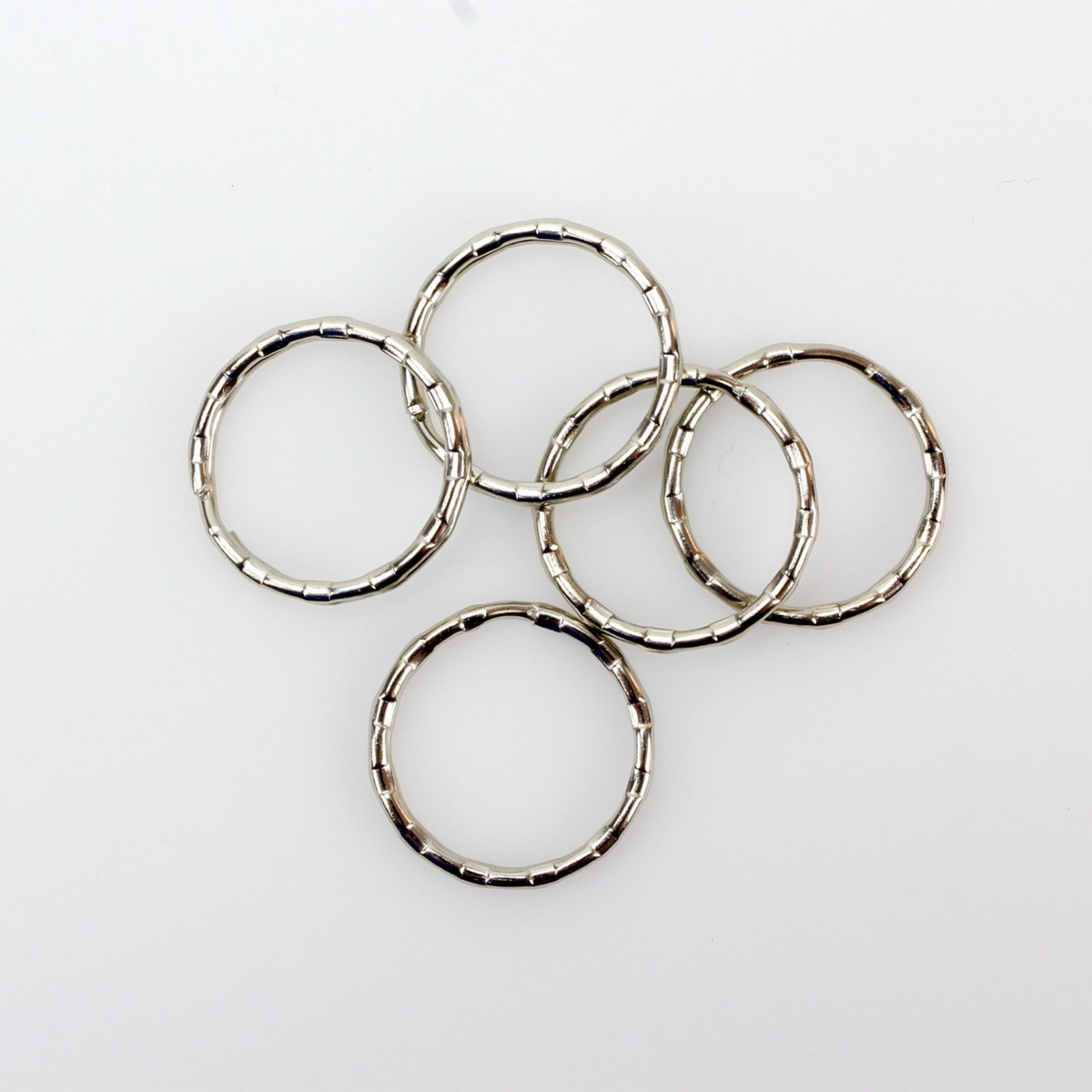 Textured Split Key Rings - Silver Tone 1 inch Keyrings 5pcs