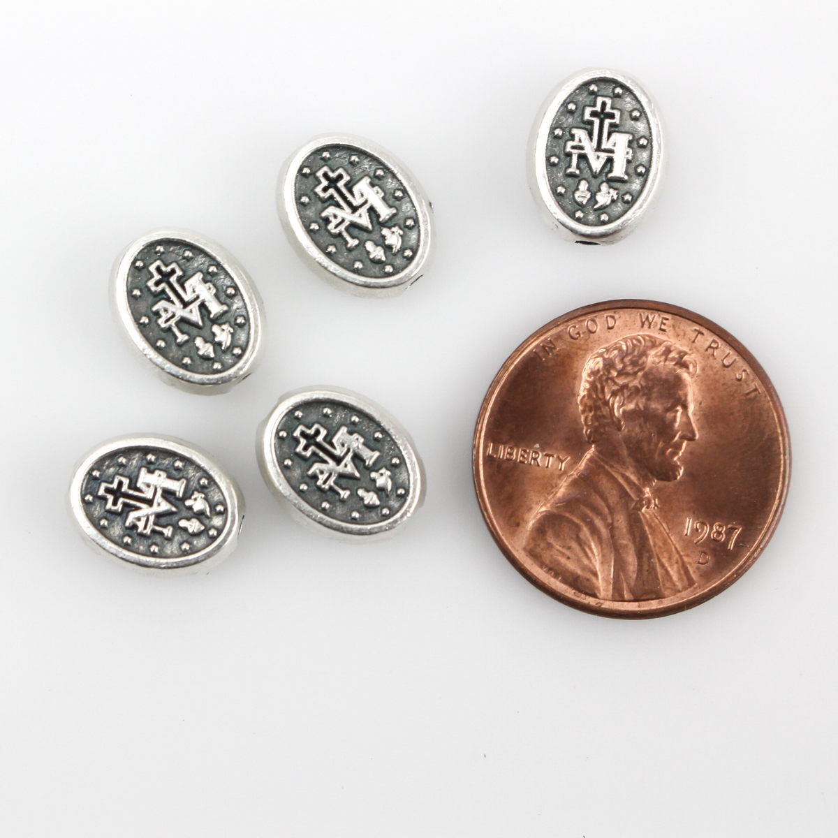Miraculous Medal Spacer Beads, Silver Plate Our Father Beads - 60pcs