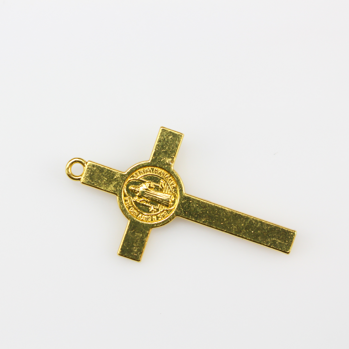 Gold Tone Saint Benedict Crucifix Cross with Straight Edges