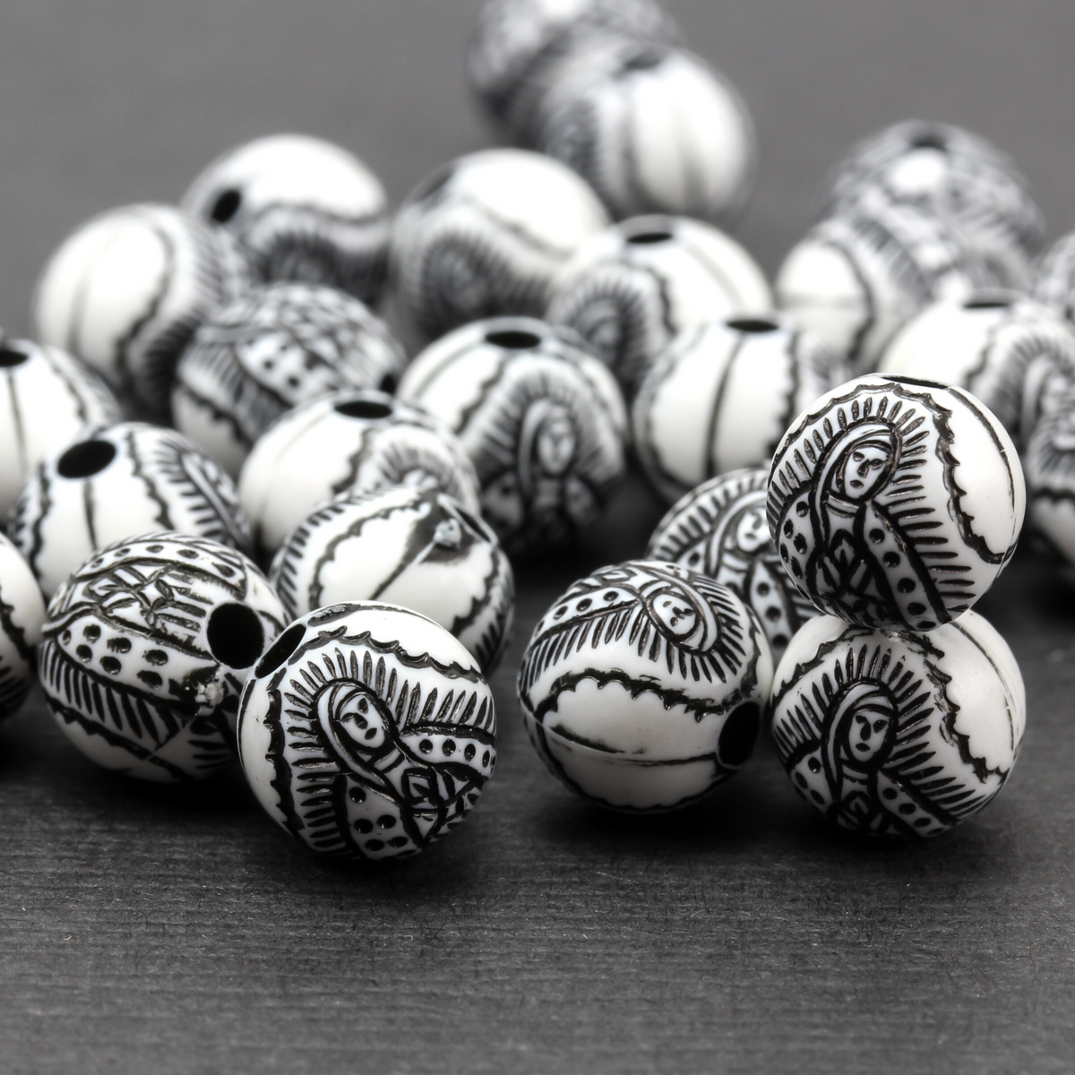 Acrylic Our Lady of Guadalupe Craft Beads White and Black Round - 60pcs