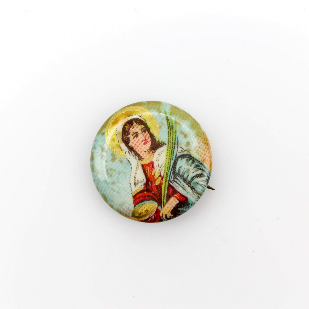 Vintage St Lucy Celluloid Button - Saint Lucia of Syracuse