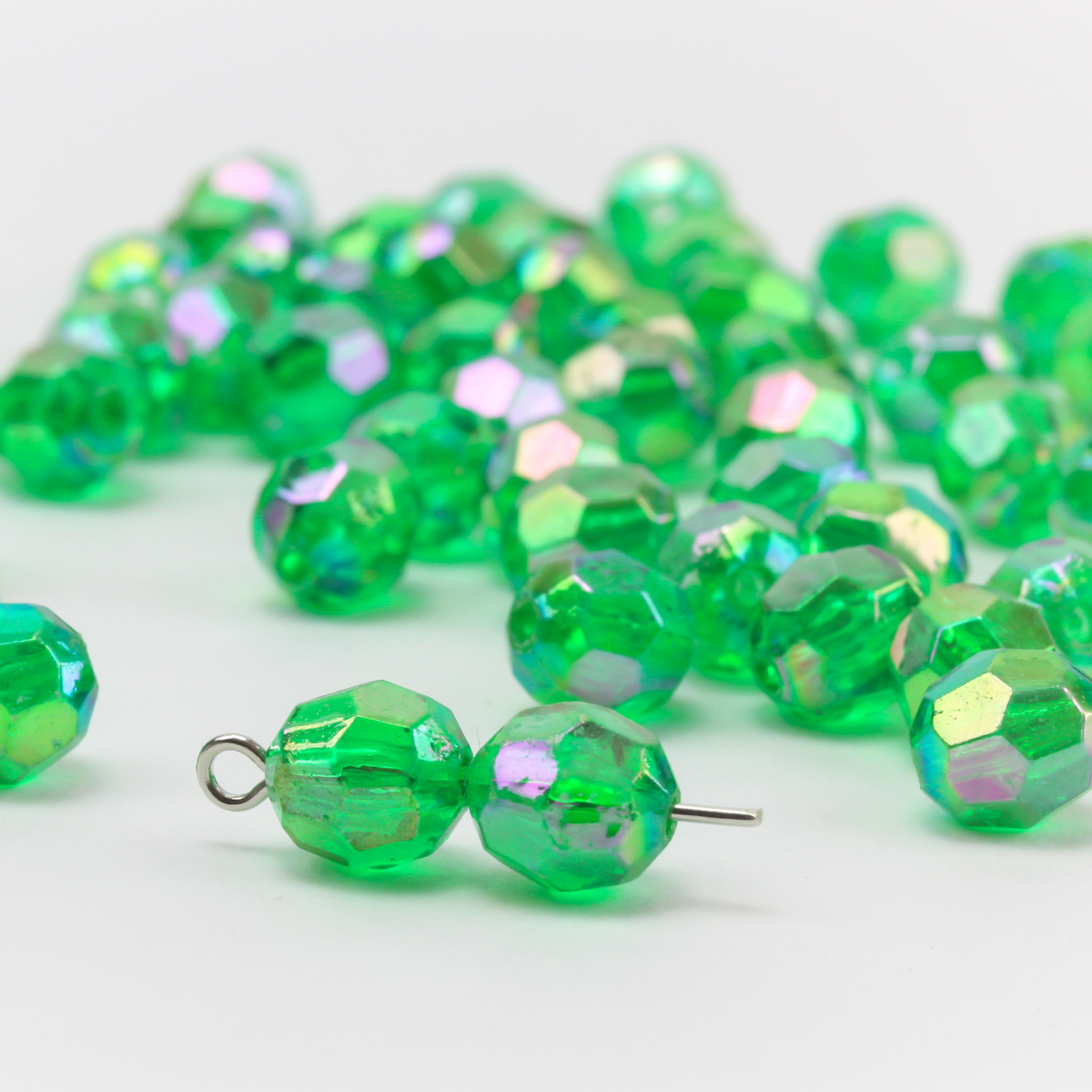 8mm Green Beads - AB Iridescent Transparent Faceted Acrylic Gumball Beads - 60 Beads