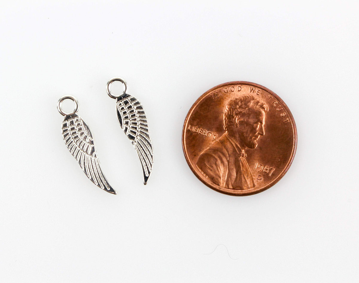 Guardian Angel Wing Charms - Platinum Silver Color, 17mm long - 30pcs