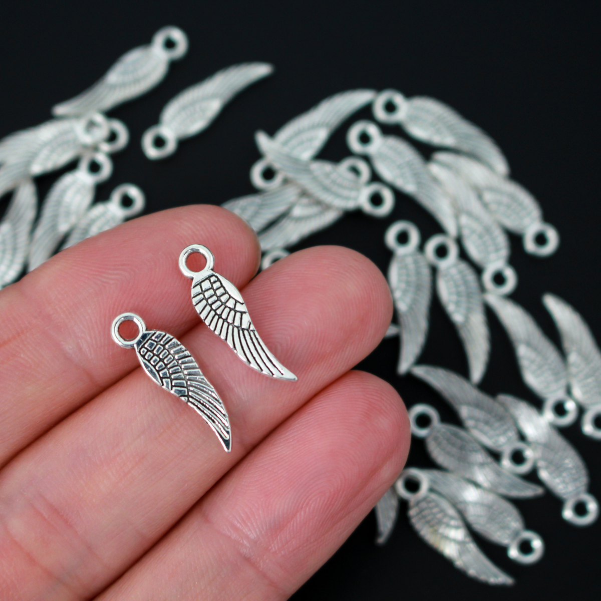 Tiny Textured Angel Wing Charm Necklace In Sterling Silver - Hypoallergenic Gift - View #7
