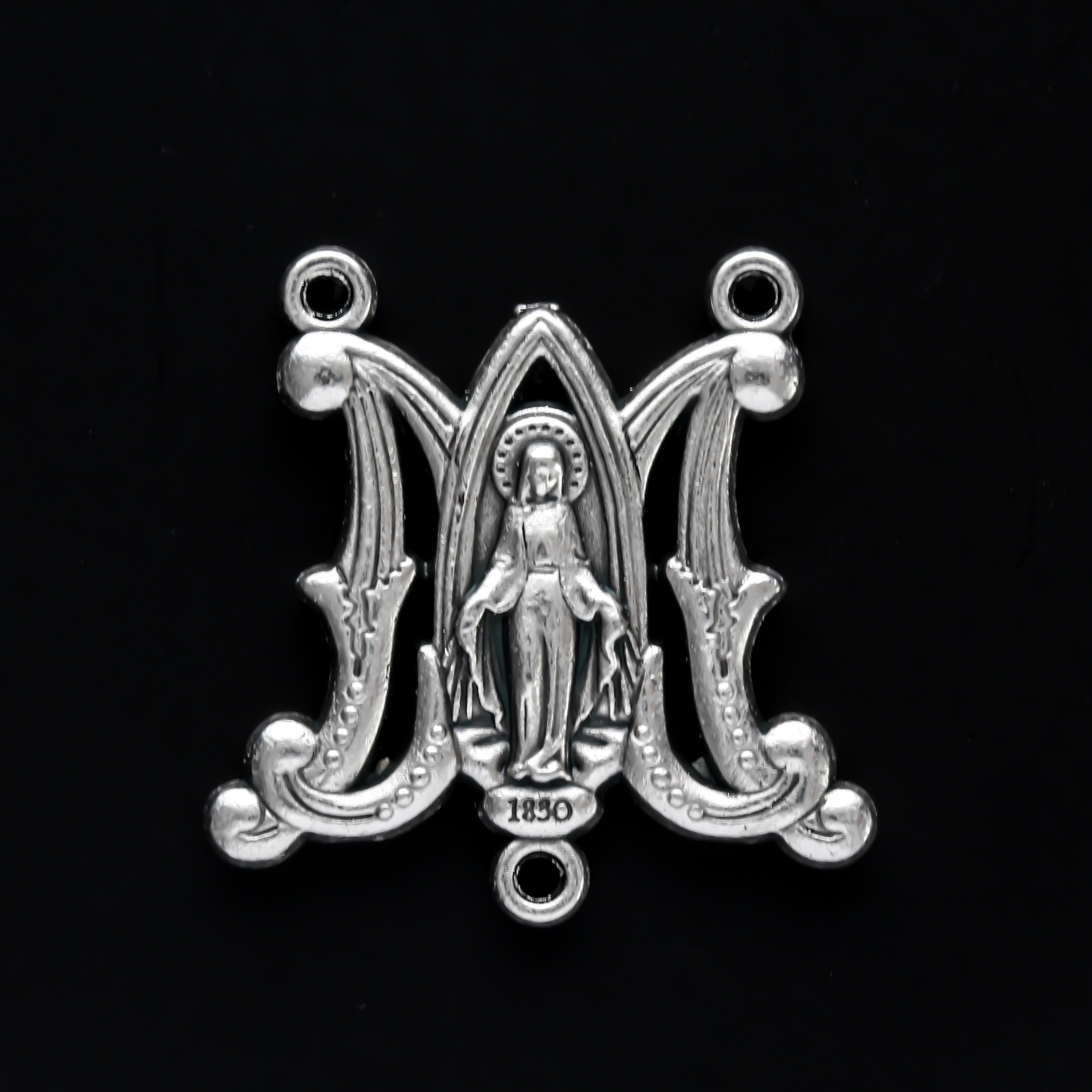 Miraculous Mary Ave Maria Silver Oxidized Rosary Centerpiece
