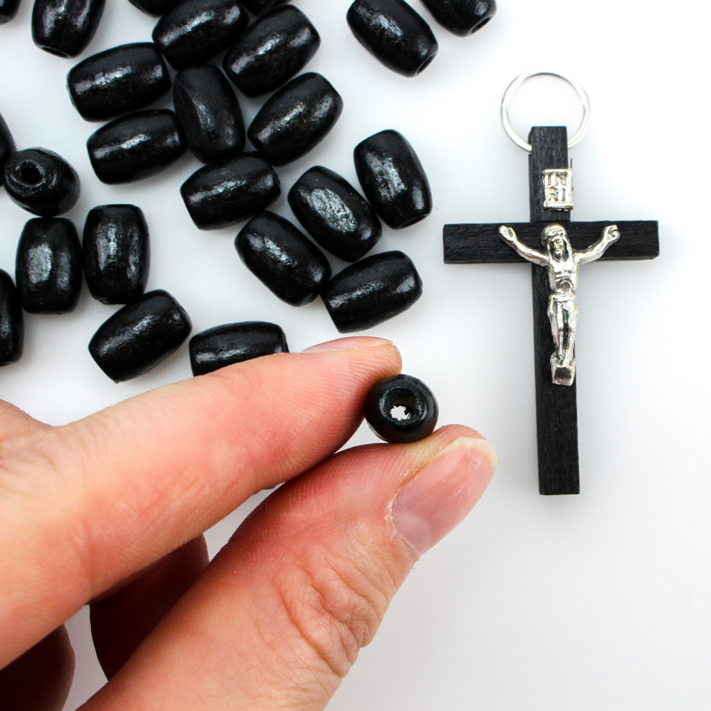 Black Wooden Beads for Rosary Making - Oval Prayer Beads 12mm x 8mm 60pcs