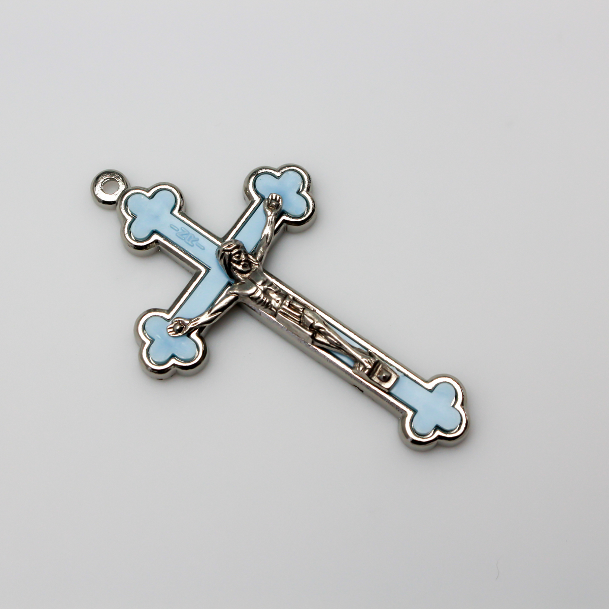Blue Crucifix Cross with Cloverleaf Budded Ends - Metal Bound - 2.5" Long - Made in Italy