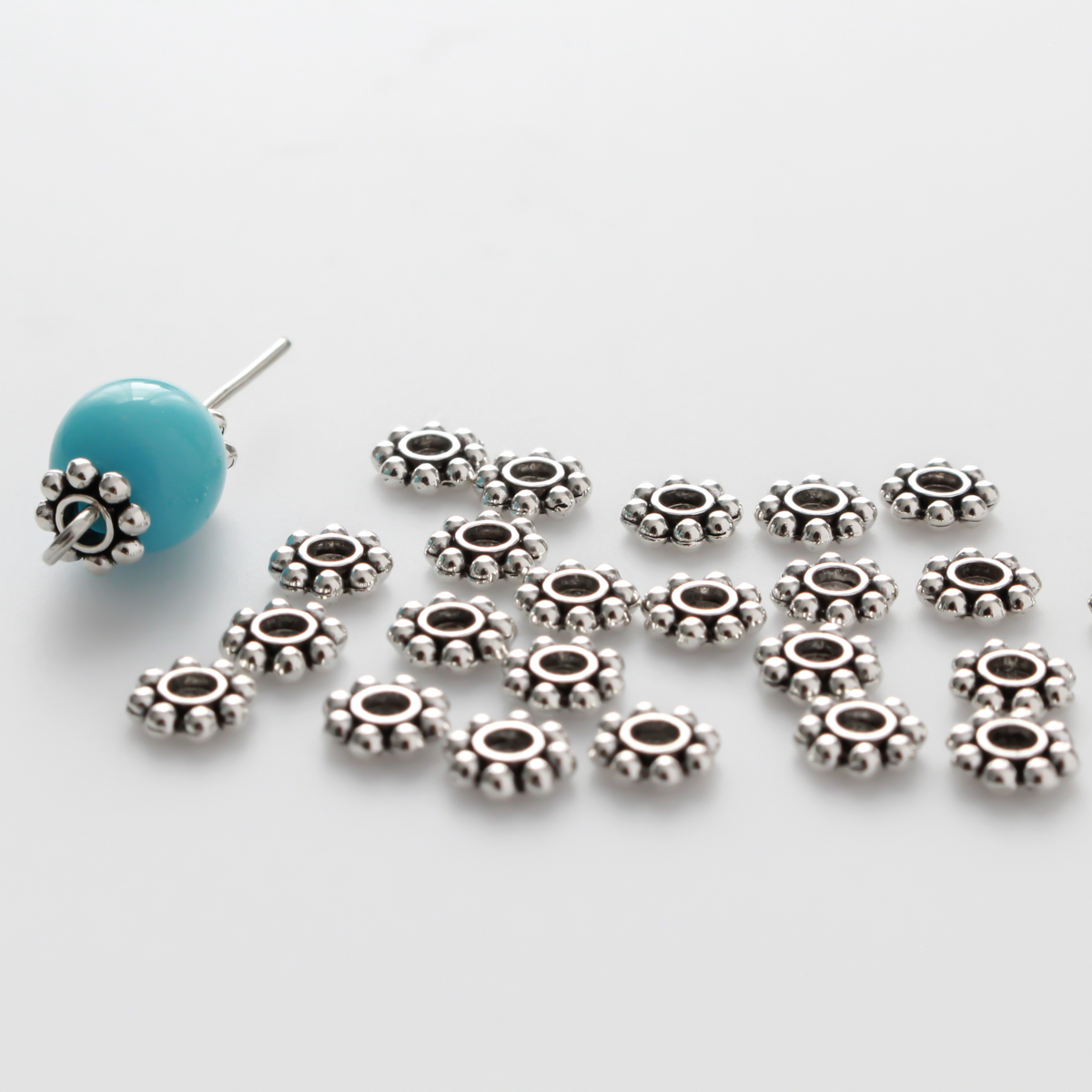 Antiqued Silver Tone Daisy Spacer Beads 6mm diameter, 2mm hole