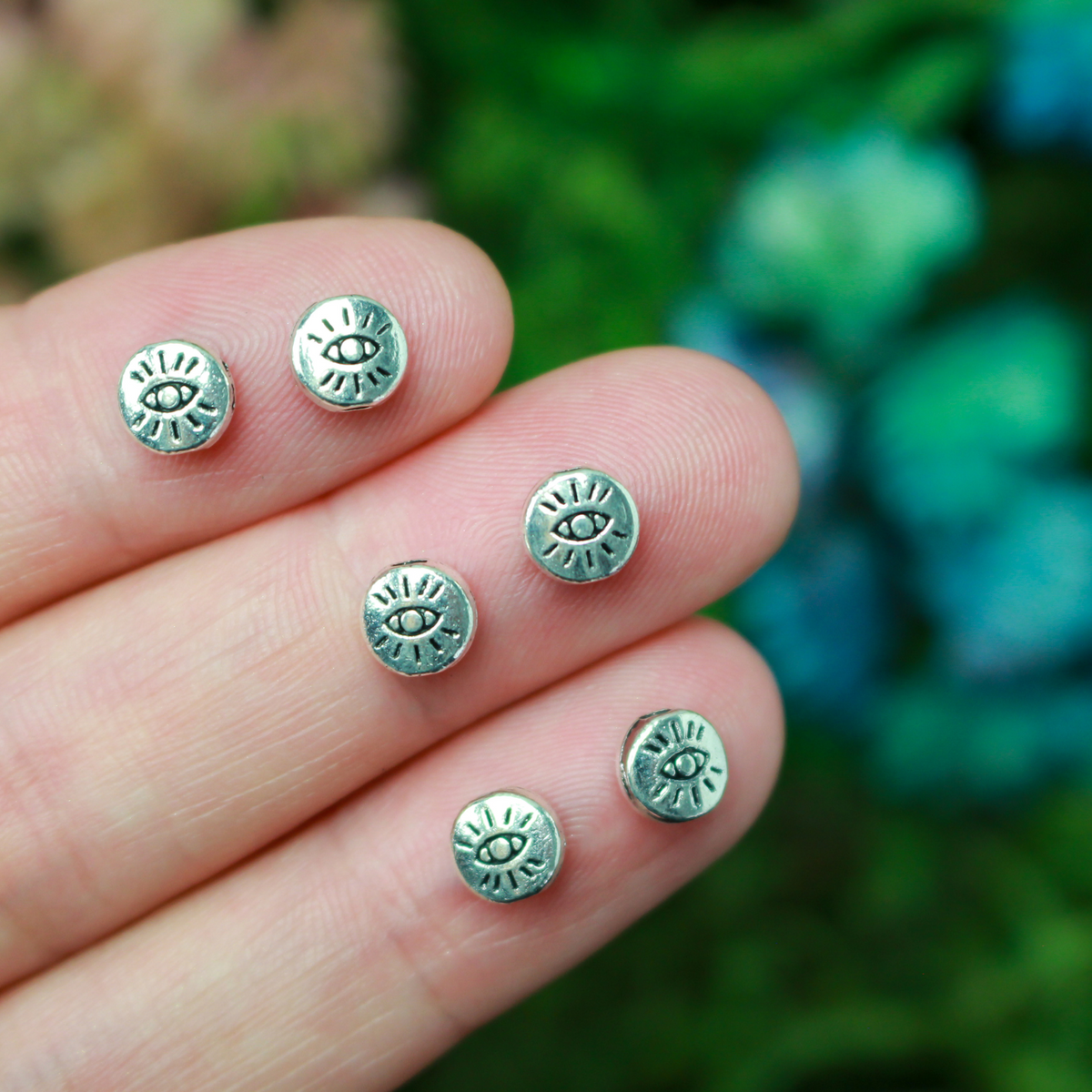 6mm Evil Eye Metal Spacer Beads - Round Flat Beads that are Double Sided, 50pcs