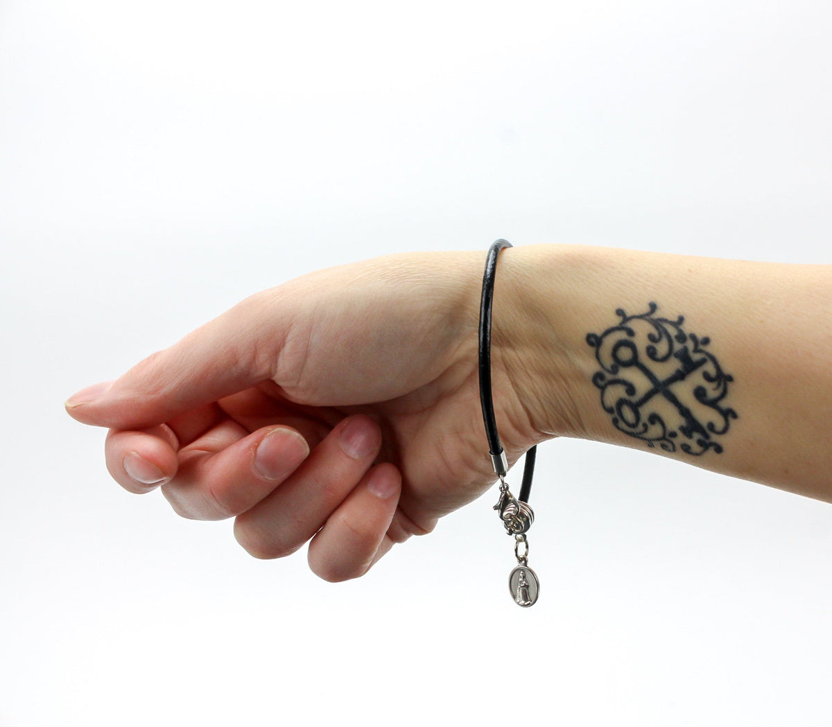 Black Leather European Style Charm Bracelet - 1pc
