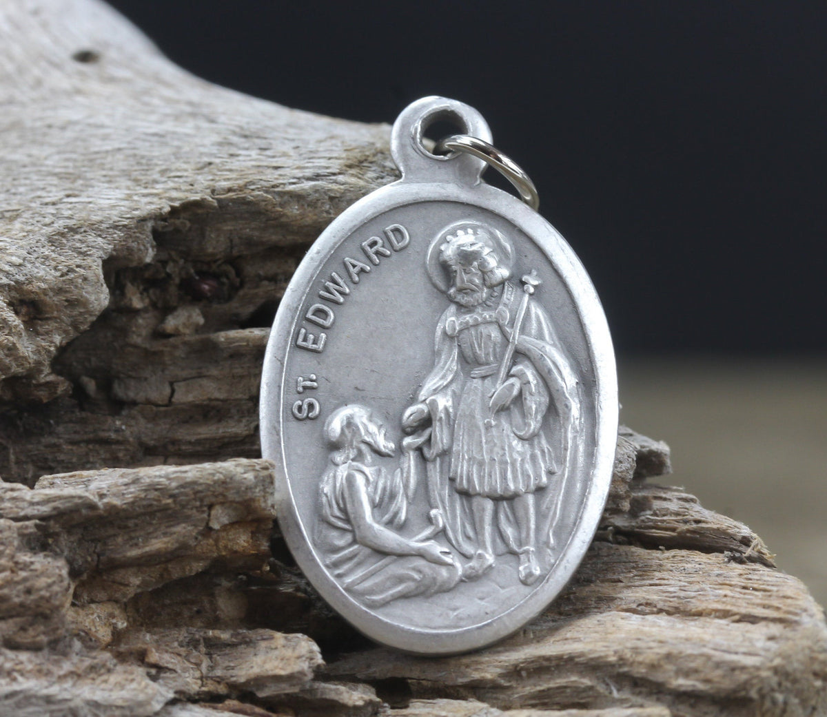 die cast silver medal depicting patron saint edward