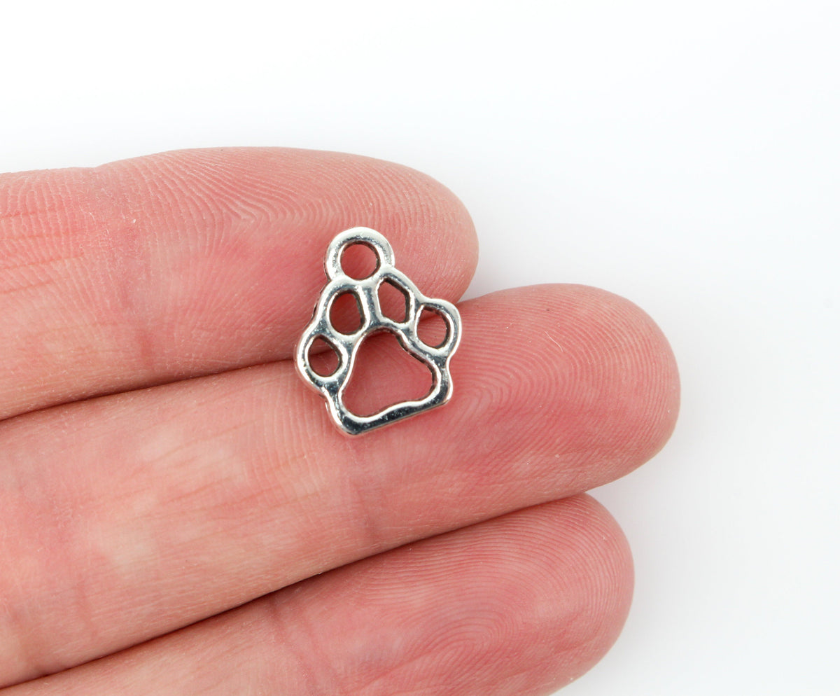 Animal Paw Print Charms - Antique Silver Tone 25pcs