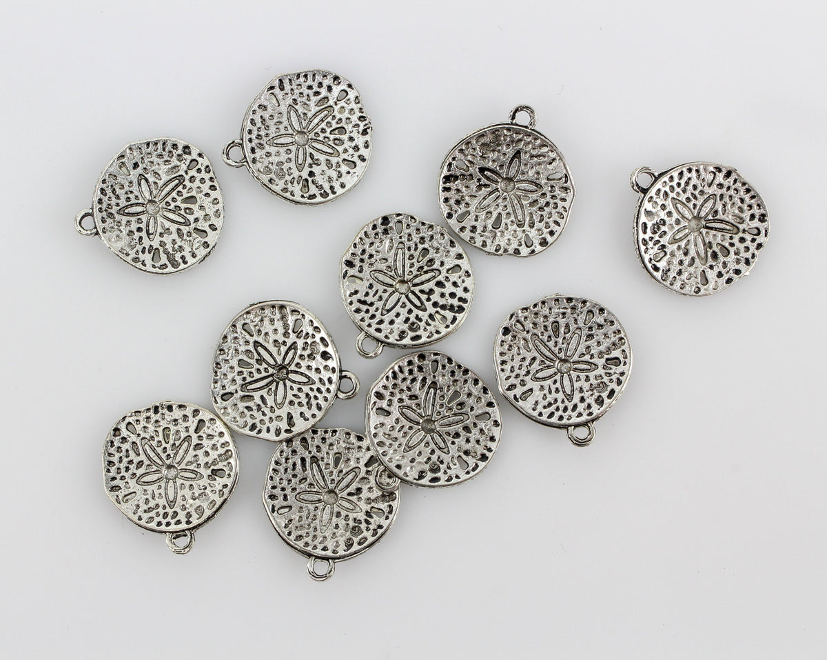 Sand Dollar Charms - Silver Tone Metal 10pcs