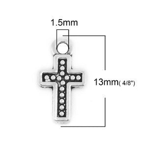 Tiny Silver Cross Charms with Dotted Design 13mmx7mm 25pcs