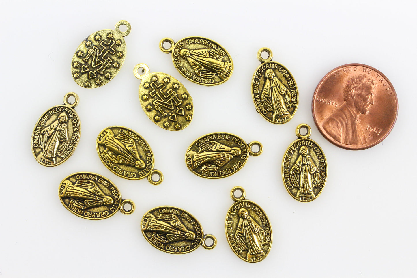 Miraculous Mary Medal Charms - Gold Tone 25pcs