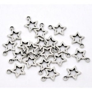 Star Charms - Silver Tone Hollow Cutout Design - 25pcs