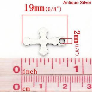 Small Flat Cross Charms with a Simple Budded Design - Silver Tone 25pcs