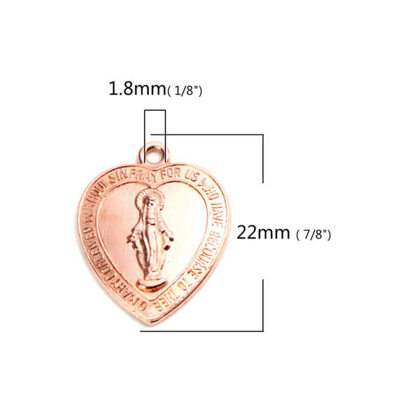 Heart Shaped Miraculous Mary Medal Charms - Rose Gold 5pcs