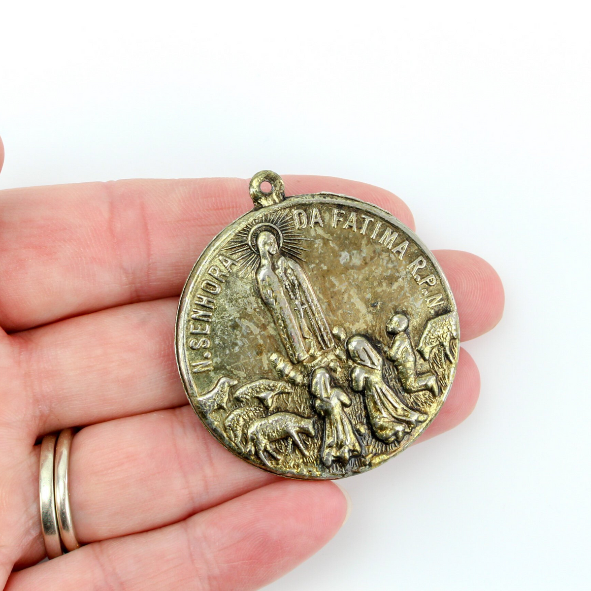 Vintage Our Lady of Fatima Portuguese Medal with The Ecce Homo Passion of Christ