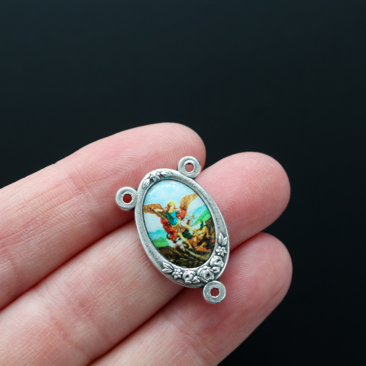Saint Michael Color Image Rosary Centerpiece - Archangel Michael Warrior Angel The Great Defender and Protector