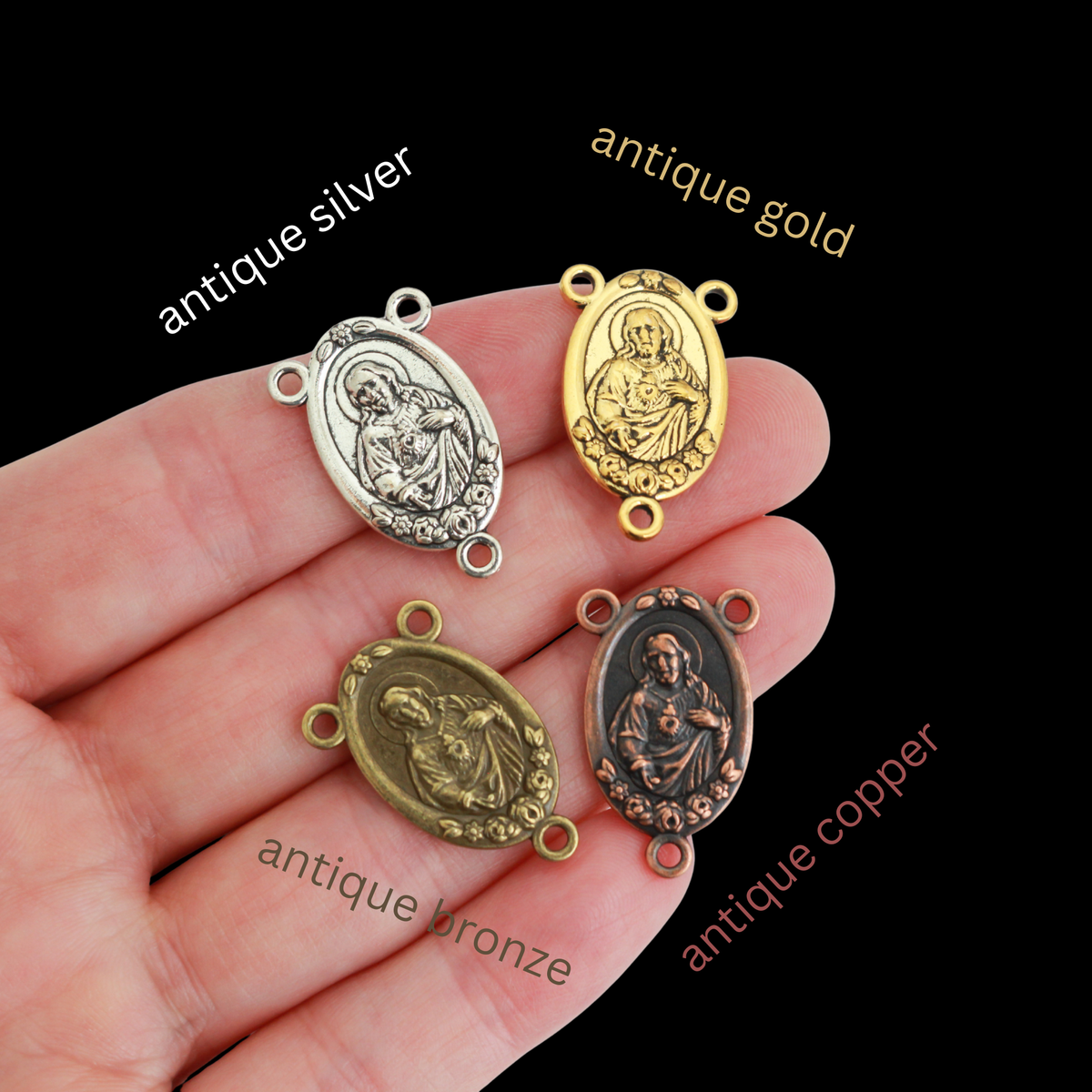 Sacred Heart of Jesus Our Lady of Fatima Rosary Centerpieces, 25x15mm - 5pcs Available in Four Colors