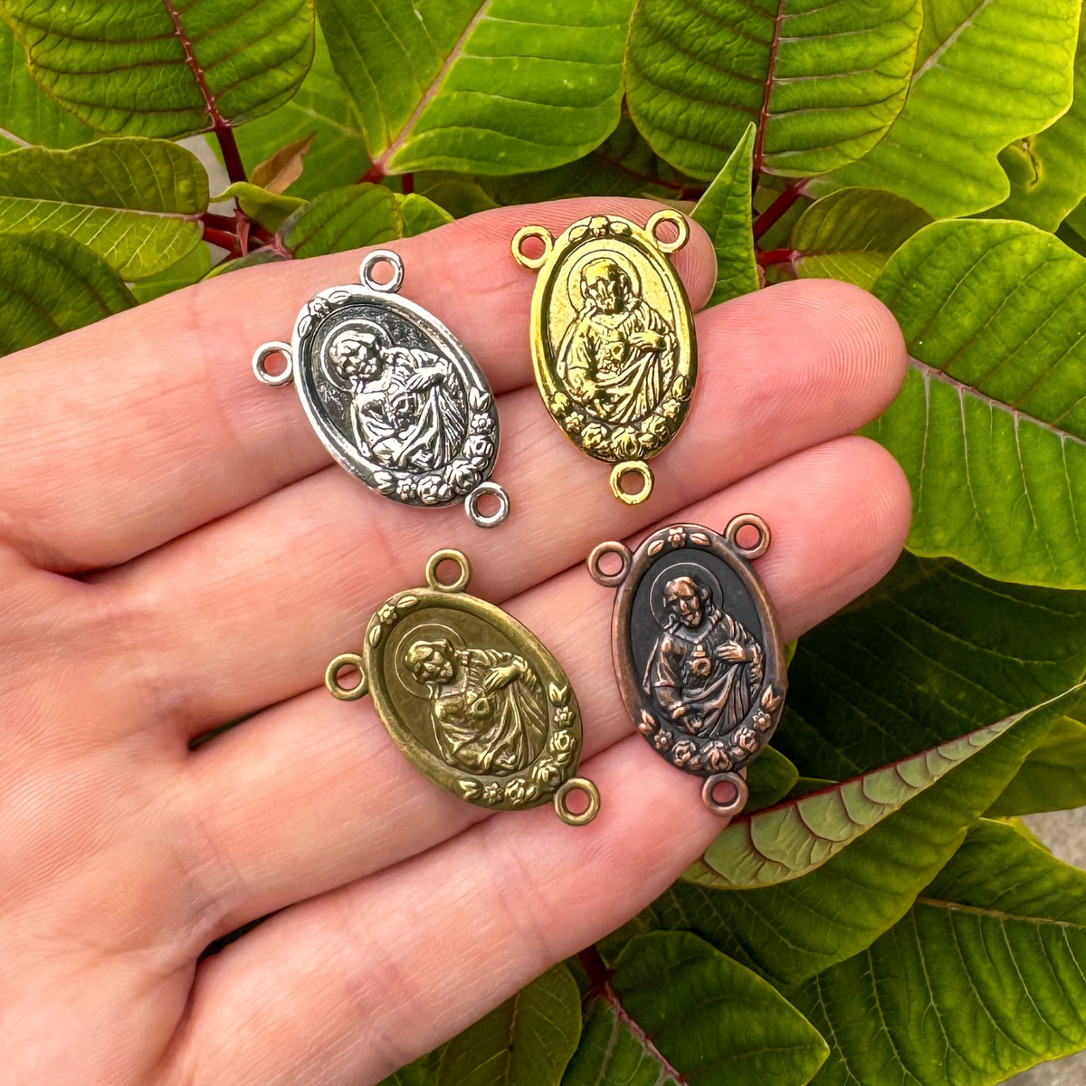 Sacred Heart of Jesus Our Lady of Fatima Rosary Centerpieces, 25x15mm - 5pcs Available in Four Colors