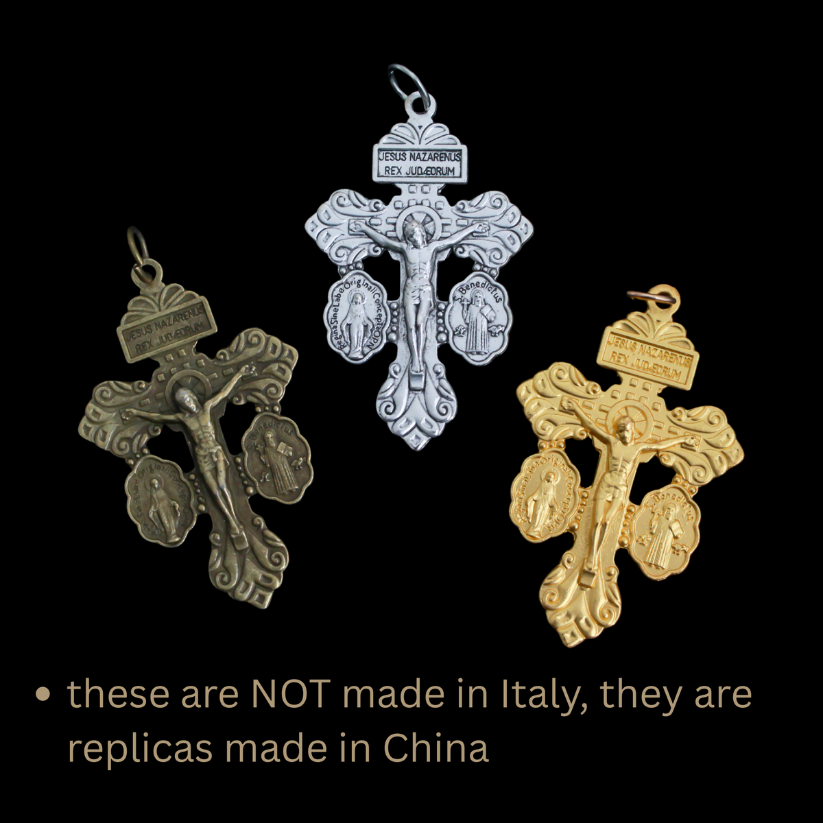 Three Way Pardon of Indulgence Crucifix, 3pcs Available in Silver, Gold, or Bronze 2-3/16" Long