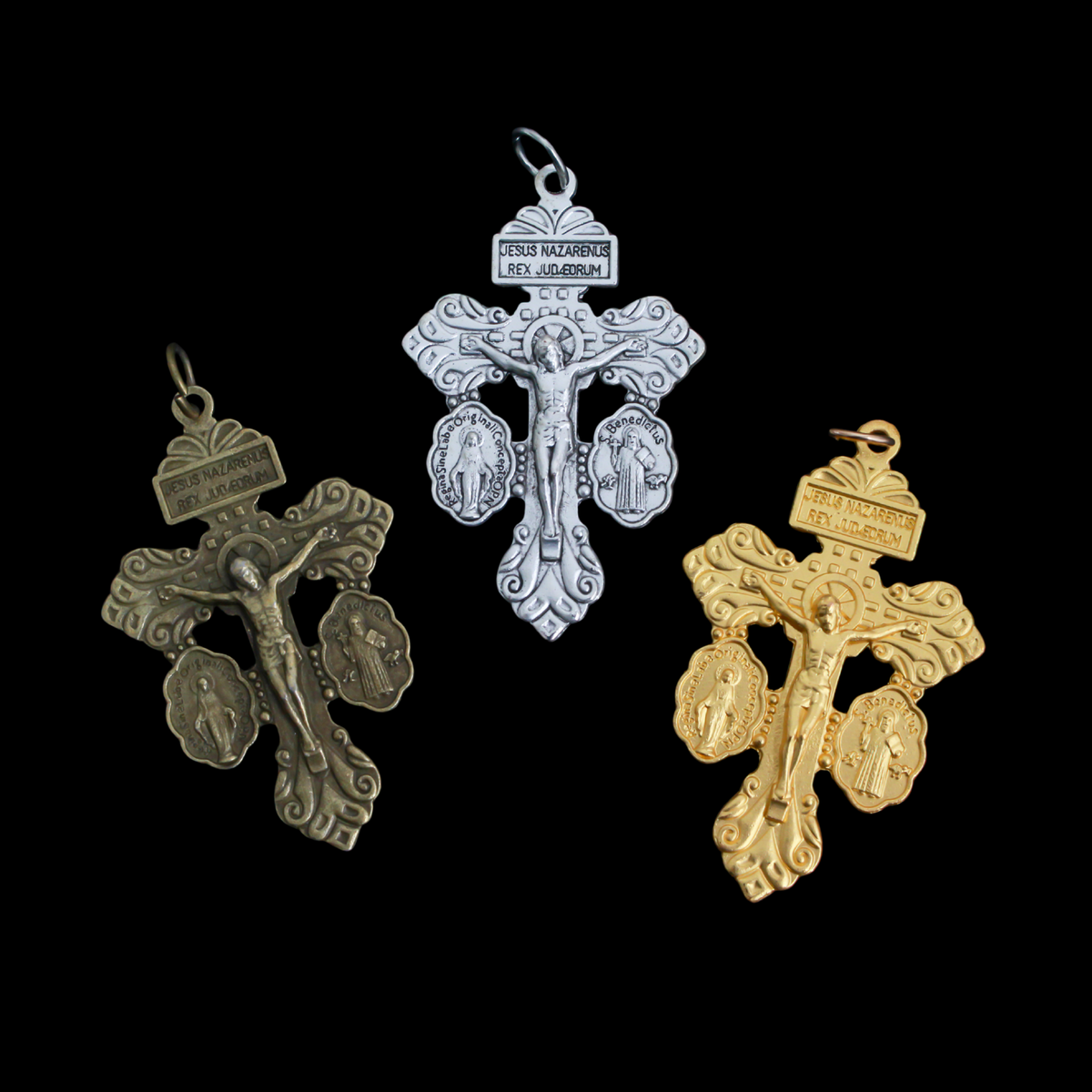 Three Way Pardon of Indulgence Crucifix, 3pcs Available in Silver, Gold, or Bronze 2-3/16" Long